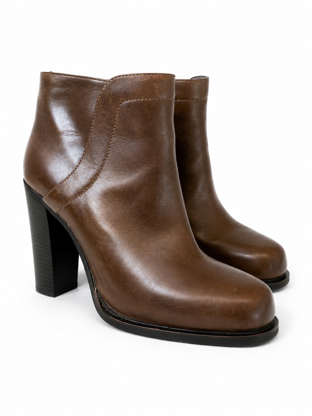 & Other Stories Brown Leather Ankle Boots US 8 Block Heel